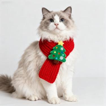 Imagem de Cachecol de Natal com padrões de árvore de Natal para cães pequenos a grandes, acessórios de fantasia de festa de Natal para animais de estimação - G