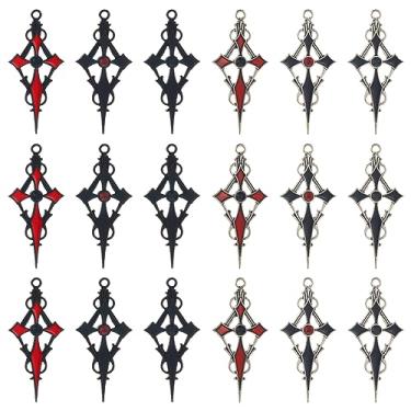 Imagem de 1 caixa, 24 peças, berloques de cruz gótica, 6 cores, a granel, Halloween, vermelho, preto, prata, liga, strass, esmalte para fazer joias, pingentes, colar, brincos, chaveiro, artesanato adulto