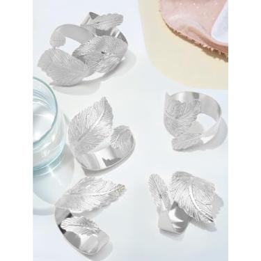Imagem de 6 peças de anéis de guardanapo de folha de ferro, porta-guardanapos reutilizável adorno prata elegante decoração de mesa para jantar, casamentos, festas, acessórios de cozinha em casa, 16,5 ~ 58,5 mm