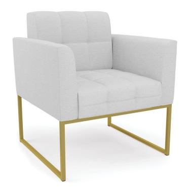 Imagem de Poltrona Elisa Linho Cinza A05 Base Metálica Industrial Dourada - D'rossi