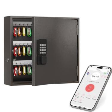 Imagem de WeHere Caixa de bloqueio de chave inteligente, armário de chave montado na parede com 90 etiquetas de chave, controle de aplicativo Bluetooth, OTP e desbloqueio de senha, desbloqueio remoto Wi-Fi