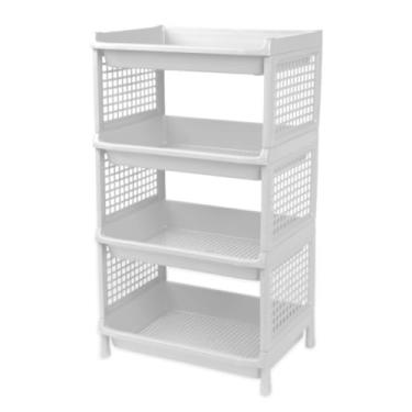 Imagem de Estante com 4 Prateleiras de Plástico Multiuso Modular | Organizador para Cozinha, Quarto, Escritório e Fruteira(Branco)