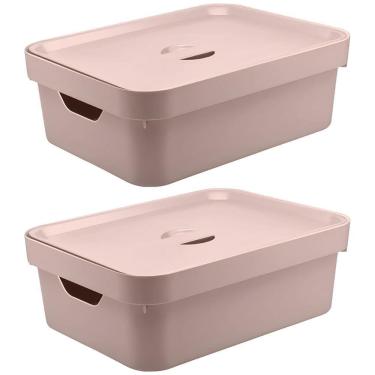 Imagem de 2X Caixa Plastica Multiuso Organizadora 10,5L Ou Cube Rosa