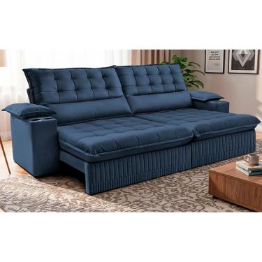 Imagem de Sofá Retrátil E Reclinável 2,40m Molas Ensacadas Dream. Velusoft Cama Inbox Azul