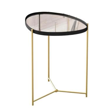 Imagem de Mesa Lateral Orgânica Alamanda Espelhada Com Pés Metálicos Preto-dourado