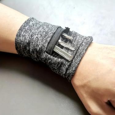 Imagem de Bolsa esportiva para pulso, bolsa de pulso leve de tecido elástico para chaves, dinheiro, pulseira com zíper para esportes ao ar livre