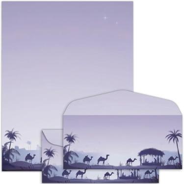 Imagem de Conjunto de 50 papéis timbrados de Natal com envelopes, estrela de Belém, papel de papelaria para anotações, cartas, convites para o Papai Noel, escritório, escola, 21 x 28 cm