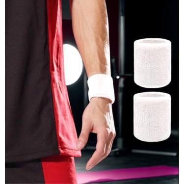 Imagem de 2 pulseiras esportivas para homens e mulheres – Faixa de transpiração atlética com absorção de umidade para tênis, basquete, corrida, academia, malhar (branca)