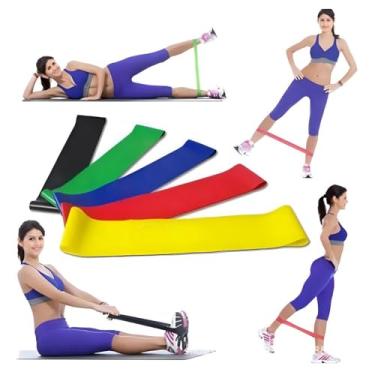 Imagem de Kit 5 Mini Band Elástico de Exercício | Treino em Casa, Academia, Alongamento e Fortalecimento Muscular, Pilates, yoga