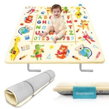Imagem de Beavtaens Tapete de flanela ultra grosso para brincar para o chão, tapete de cercadinho de espuma 127 x 127 cm com elástico, fácil de armazenar, tapete de tempo de barriga, resistente a respingos