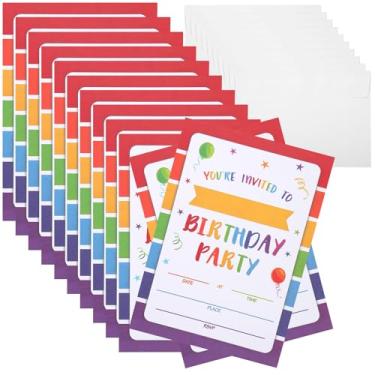Imagem de 20 peças de convites de aniversário com envelopes, convites de festa de balão arco-íris autoadesivos em branco cartões de convite de aniversário para decoração de festa de show