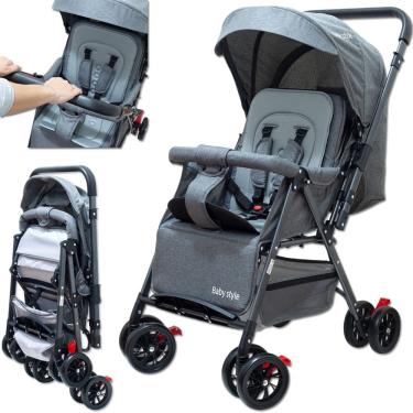 Imagem de Carrinho de Bebê Reversível Passeio Cinza Runner até 15kg com Capota Retratil Cinto 5 Pontos e INMETRO