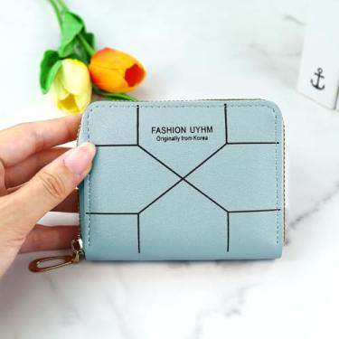 Imagem de Porta-moedas elegante, carteira feminina pequena com padrão de linha, bolsa de moedas compacta de grande capacidade para mulheres com 1 carteira com zíper, 4 compartimentos para cartões para uso