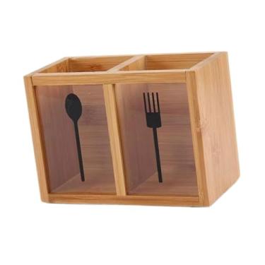 Imagem de MotiveTech Suporte de armazenamento de colher, garfo, faca, cesta de bambu para pauzinhos, escorredor de talheres para garfos, 2 Grade
