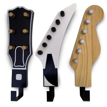 Imagem de Rise8 Studios Cabides de cabeça (conjunto de 3) | Ganchos de parede de madeira real para guitarra em escala 1:1 | Cabide decorativo resistente para músicos, decoração de casa e sala de música |