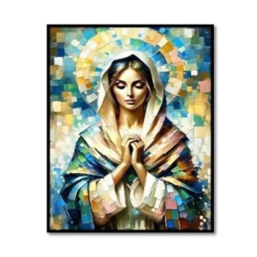 Imagem de Quadro Decorativo Religioso Maria de Nazareth, com Moldura Preta Retangular de 2cm, ideal para ambiente de Sala de estar, jantar, reuniões, Quarto e Hall de entrada 60x90cm