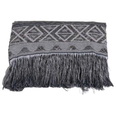 Imagem de Manta Decorativa Priolli Luxor para Sofá Dupla Face Tecido Jacquard 2,10m x 1,35m com Franja (Cinza Geométrico)