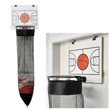 Imagem de Cesto de roupa suja de basquete grande com encosto de madeira – Cesta de basquete para roupas sujas, organizador de quarto de meninos e cesto de roupas divertidas (branco)