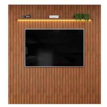 Imagem de Painel Para Tv Até 65 Polegadas 2,23m Ripado Autêntico com Led e Prateleira Montreal Madeirado