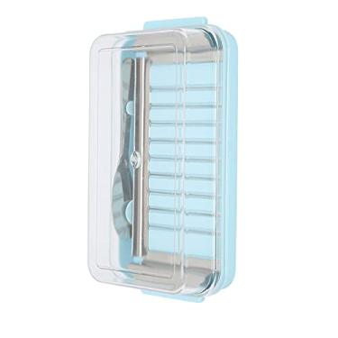 Imagem de Eacam Recipiente Cortador de Manteiga, Caixa de Armazenamento de Queijo de Aço Inoxidável Com Faca, para Geladeira e Sala de Jantar (Caixa de corte em grade de manteiga (fundo azul)