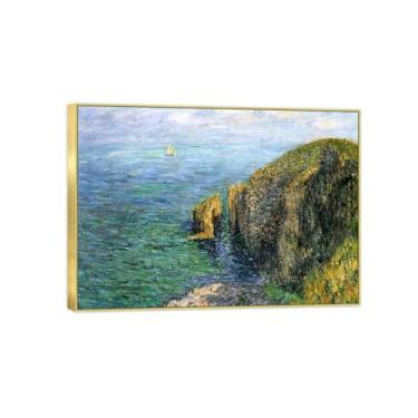 Imagem de BMZFYBS Imagem de arte de parede de paisagem - impressões em tela vintage - alto mar - pintura com moldura dourada para sala de estar decoração de casa de fazenda 70 x 100 cm 27 x 39 pol