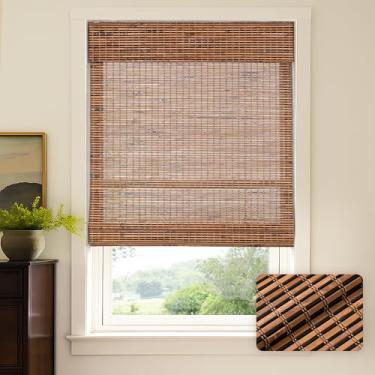 Imagem de LazBlinds Persianas romanas de bambu sem fio para janelas, persianas de bambu natural com filtragem de luz, design sem fio fácil de levantar para sala de estar e quarto, serve para janelas internas de