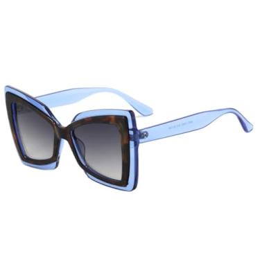 Imagem de HCPIHF Óculos de sol vintage grandes da moda, tons degradê, uv400, feminino e masculino (azul-cinza)