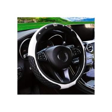 Imagem de Couslcd Capa de volante de carro brilhante, couro diamante, cristal, strass, veículos, protetor de volante, acessórios de decoração de interiores automotivos, antiderrapante, ajuste universal (branco)