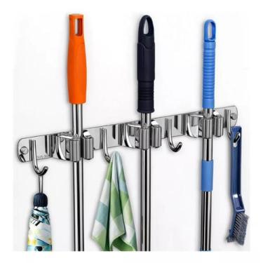 Imagem de Porta Vassoura Parede Inox 7 Ganchos Organizador Rodo - Nexus, 7 EM 1 