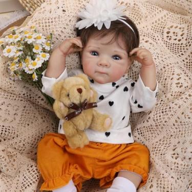 Imagem de Bebê Reborn Boneca Realista Menina Corpo de Silicone 48cm Olhos Azuis Cabelo Implantado