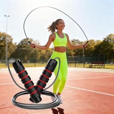 Imagem de Corda de pular de 3 metros, corda de pular de aço ajustável com rolamentos de esferas, adequada para fitness em casa, exercícios e treinamento, vermelho