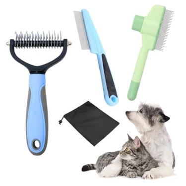 Imagem de 3 Pentes de pulgas para gatos e cães, ferramenta de remoção de pelos de animais de estimação autolimpantes, pente de piolhos de pulgas para derramar gatinhos internos com botão de liberação, dentes de