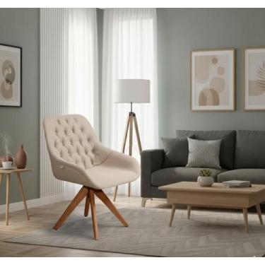 Imagem de Poltrona Decorativa Sala Escritorio Giratória Linda Tecido Linho Gusta