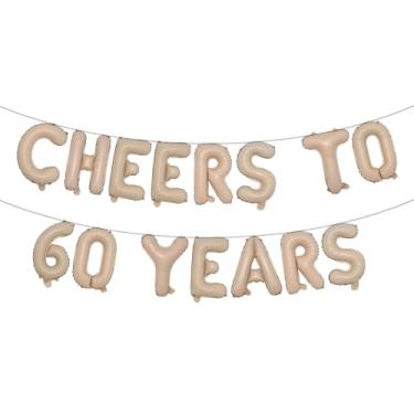 Imagem de Cheers to 60 Years Banner Foil 60º aniversário balão decorações de festa para ele/ela 60 anos decorações de aniversário suprimentos de festa de casamento para homens/mulheres (CHEERS TO 60 YEARS