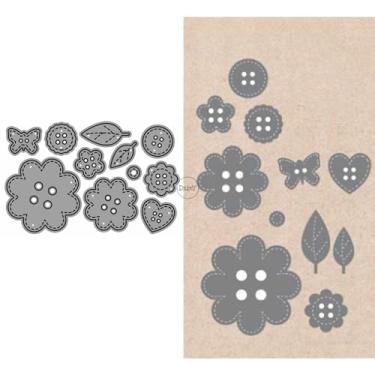 Imagem de DzIxY Botões de borboleta, flores, moldes de corte de metal para fazer cartões, conjunto de recortes de papel, estêncil, suprimentos, modelos de máquina