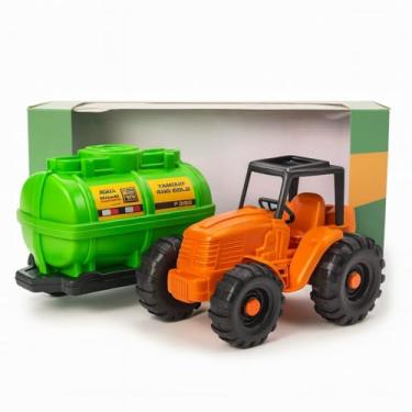 Imagem de Trator de Brinquedo com Tanque de Água, Laranja e Verde, Plástico Resistente, Para Crianças +3 Anos, Certificado INMETRO, coloque agua de verdade