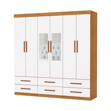 Imagem de Guarda Roupa Dallas 6 Portas Com Espelho Central 6 Gavetas Carioca Moveis Cinamomo/neve