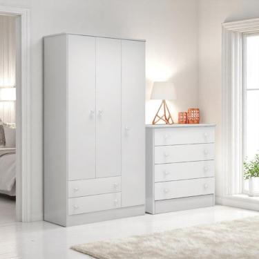 Imagem de 777 - Comoda 4 Gavetas Doce Sonho Branco/branco (777.5) + 2617 - G. Roupa 3pts/2gv Doce Sonho Branco/branco (2617.5)