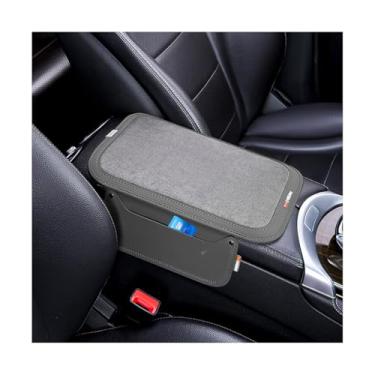 Imagem de FALVFUN Capa de console central de carro, almofada de couro macio para apoio de braço com 2 sacos de armazenamento, protetor de console central interior automotivo confortável, compatível com a