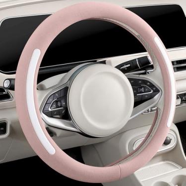 Imagem de Capa de volante, universal de 38 cm, protetor de volante de couro sintético, antiderrapante, respirável e compatível com aquecimento para carros, caminhões, SUVs, vans