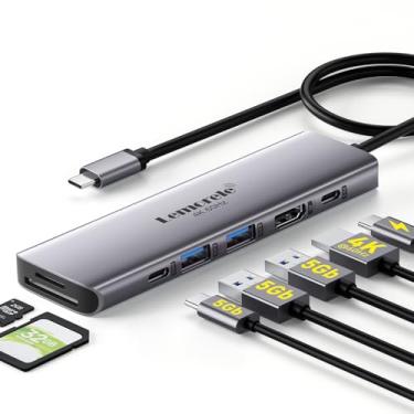 Imagem de Lemorele Hub USB-C Multiportas 7 em 1 com HDMI 4K@60Hz + PD 100W + 2 USB 3.0 + USB-C 3.0 5Gbps + Slots SD/TF 3.0, Compatível MacBook, iPad, Surface, XPS, ChromeBook