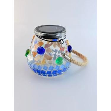 Imagem de Kit de lâmpada de mosaico DIY movida a energia solar, kit de artesanato de lanterna ao ar livre com decoração de concha, faça sua própria luz noturna, luz criativa para pendurar no jardim para