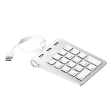 Imagem de HBFQMDJLX Teclado numérico USB com 3 portas USB, branco, Plug and Play, indicador LED, teclado numérico estendido para entrada de dados, acessórios de computador