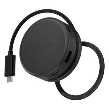 Imagem de Satechi OntheGo Hub USB-C 7 em 1, adaptador multiportas magnético compacto, 100W PD, HDMI 4K/60Hz, Gigabit Ethernet, 2×USB-A 5Gbps, leitor SD/microSD, cabo enrolado, para Mac e Windows – Preto