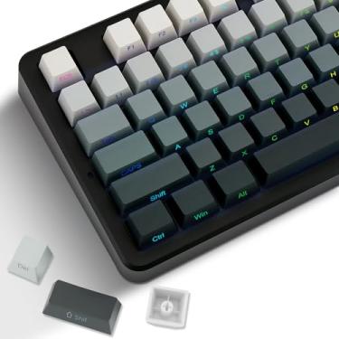 Imagem de LAGWKX Teclas cinza gradiente PBT, conjunto de 133 teclas com teclas impressas nas laterais, perfil cereja, design gradiente para teclados mecânicos equipados com interruptores Gateron MX