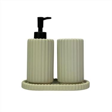 Imagem de Jogo Banheiro Porcelana 3 Peças Porta Escovas de Dentes Sabonete Líquido Acessórios Banheiro(Creme)