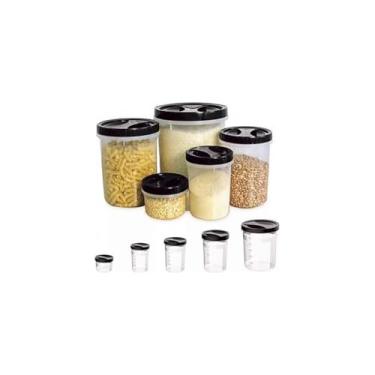 Imagem de Conjunto de 5 Potes para Mantimentos, Plástico Preto, 16.6L/3.5L/1.9L/1.9L/900ml, Empilháveis, Livre de BPA, Compatível com Micro-ondas e Freezer