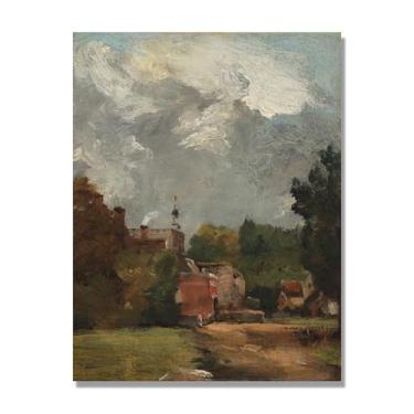 Imagem de NHLDZYH Arte em tela de paisagem estilo Constable, (sem título 24), pintura romântica do campo inglês, decoração de parede texturizada com pincelada pesada. Tela de 80 x 105 cm - 31,5 x 41,3 pol