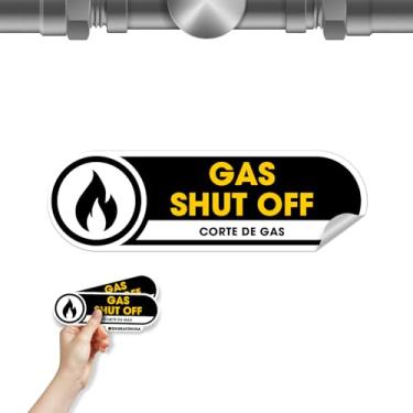 Imagem de Pacote com 2 adesivos bilíngües de desligamento a gás | Adesivo de emergência | Vinil fosco permanente de 6,3 x 20 cm | Placa em inglês e espanhol | Adesivos impermeáveis (grande)