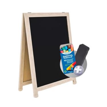 Imagem de Cavalete de Calçada com Lousa, 80x60 cm, Kit com Giz 10 Unidades e Apagador, para Publicidade e Comunicação